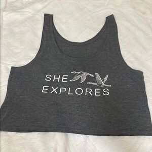 Gray She Explores Crop Tank Top